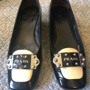 Patent leather black Prada block heels